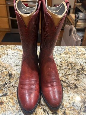 Ariat Red Leather Western Heeled Boots with Embroidered Shaft